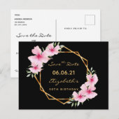 Verjaardagsfeest Save the Date tropisch zwart goud Briefkaart (Voorkant / Achterkant)
