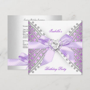 Verjaardagsfeest Sering Paars Zilver Wit Diamant Kaart