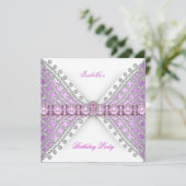 Verjaardagsfeest Sering Roze Zilver Wit Diamanten Kaart (Staand voorkant)