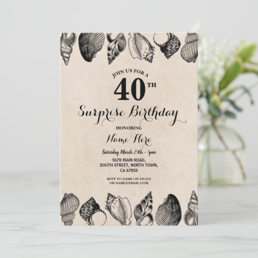 Verjaardagsfeest Shells Ocean Beach Zee Mannen Vro Kaart (Staand voorkant)