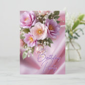 Verjaardagsfeest Silk Blush Pink Lila Flowers Kaart (Staand voorkant)