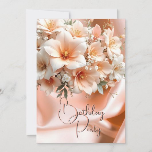 Verjaardagsfeest Silk Peach Roze Bloemen Kaart (Voorkant)