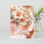 Verjaardagsfeest Silk Peach Roze Bloemen Kaart (Staand voorkant)