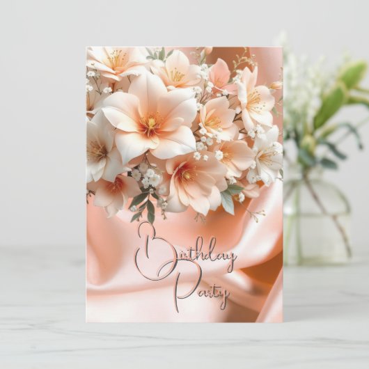 Verjaardagsfeest Silk Peach Roze Bloemen Kaart (Staand voorkant)