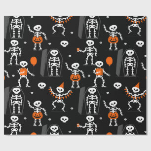 verjaardagsfeest skelet doodskist schedel hallowee cadeaupapier