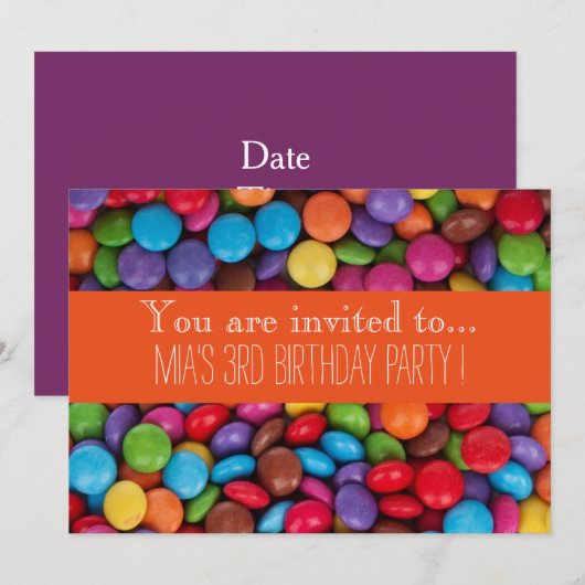 verjaardagsfeest snoep chocolade kind kaart (Voorkant / Achterkant)