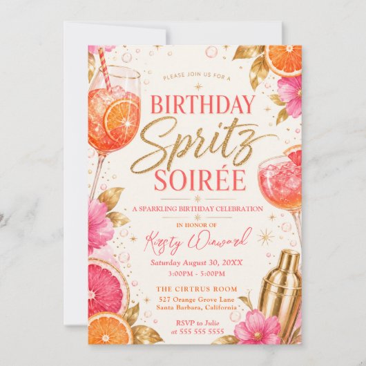 Verjaardagsfeest Spritz Citrus Cocktailfeest Kaart (Voorkant)