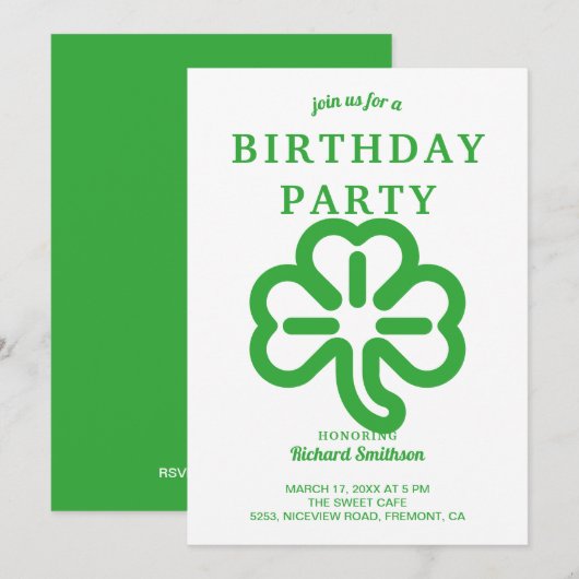 Verjaardagsfeest St. Patrick's Day Groene Klaver Kaart (Voorkant / Achterkant)