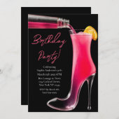 Verjaardagsfeest-Stiletto en cocktails Kaart (Voorkant / Achterkant)