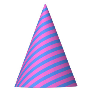 Verjaardagsfeest strepen roze blauw patroon feesthoedjes