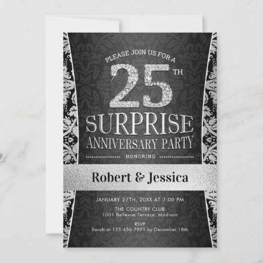 Verjaardagsfeest Surprise 25 jaar - Zilver Kaart (Voorkant)