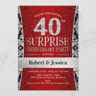 Verjaardagsfeest Surprise 40 jaar - Robijnrood Zil Kaart