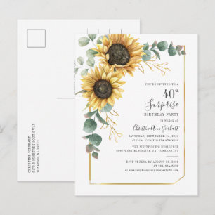 Verjaardagsfeest Surprise 40 Zonnebloem Eucalyptus Uitnodiging Briefkaart