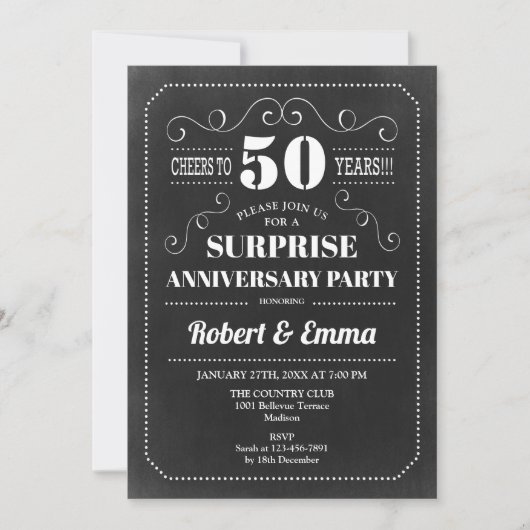 Verjaardagsfeest Surprise 50th - Schoolbord Kaart (Voorkant)