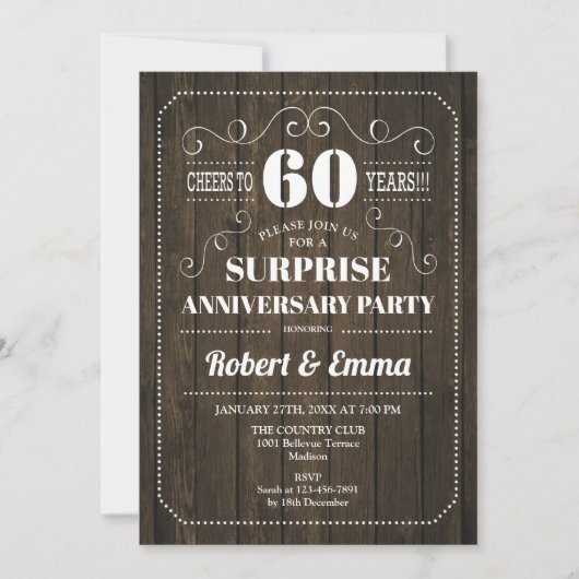 Verjaardagsfeest Surprise 60th Anniversary - Rusti Kaart (Voorkant)