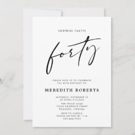 Verjaardagsfeest Surprise Party Chic Modern Script Kaart