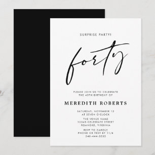 Verjaardagsfeest Surprise Party Chic Modern Script Kaart