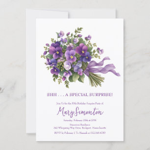 Verjaardagsfeest Surprise Party Paarse Bloemboeket Kaart