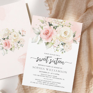 Verjaardagsfeest Sweet 16 Roze Bloemen Kaart