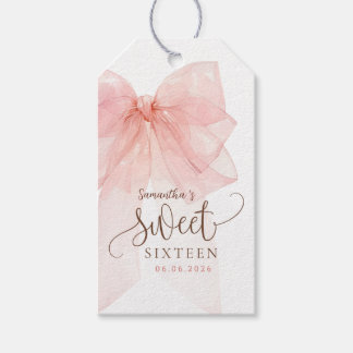 Verjaardagsfeest Sweet 16 Roze Strik Cadeaulabel