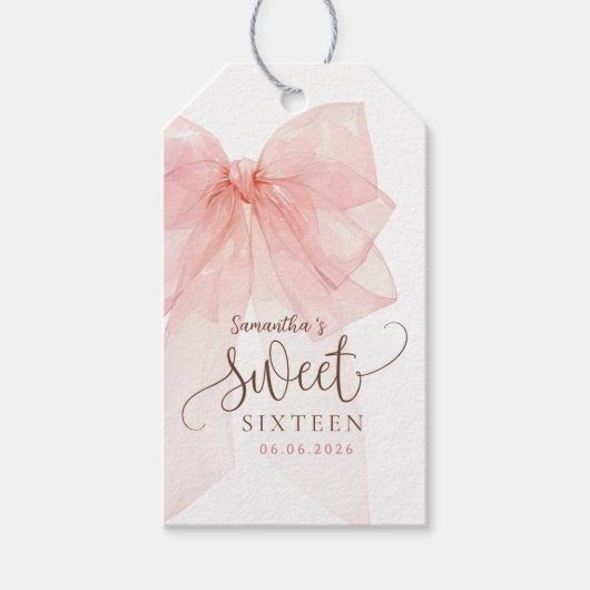 Verjaardagsfeest Sweet 16 Roze Strik Cadeaulabel (Voorkant)