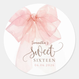 Verjaardagsfeest Sweet 16 Roze Strik Ronde Sticker