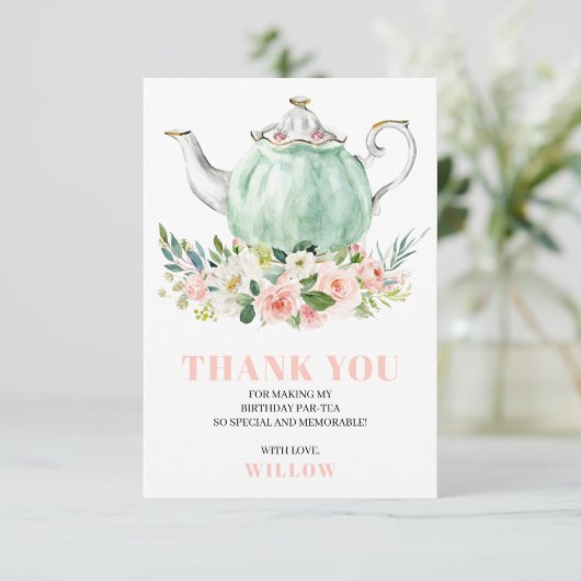 Verjaardagsfeest Tea Party Bedankt Card Kaart (Staand voorkant)