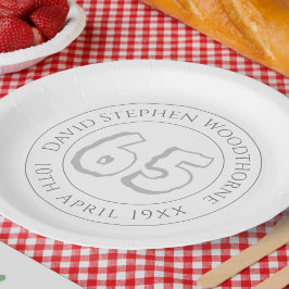 Verjaardagsfeest ter ere van 65e verjaardag papieren bordje