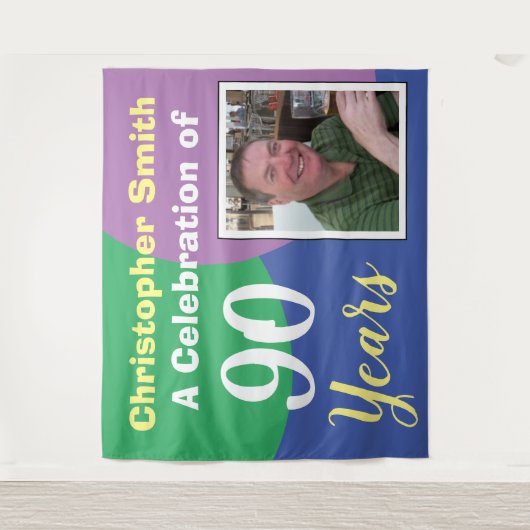 Verjaardagsfeest ter ere van je 90ste met foto wandkleed (Voorkant)