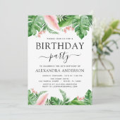 Verjaardagsfeest Tropische palmbloemige Waterverf Kaart (Staand voorkant)