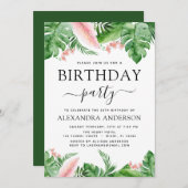 Verjaardagsfeest Tropische palmbloemige Waterverf Kaart (Voorkant / Achterkant)