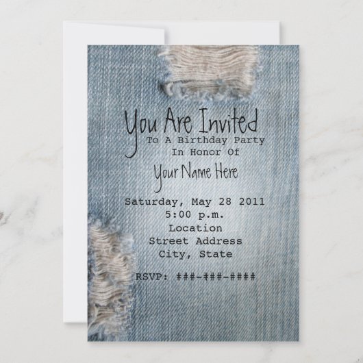 Verjaardagsfeest Uitnodigen - Geripte blauwe jeans Kaart (Voorkant)