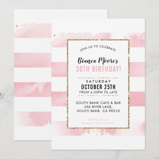 VERJAARDAGSFEEST UITNODIGEN gouden roze waterverf Kaart (Voorkant / Achterkant)