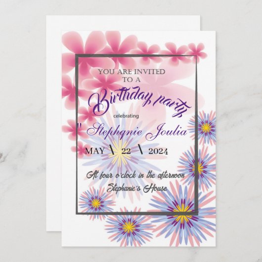 verjaardagsfeest uitnodiging (Voorkant / Achterkant)