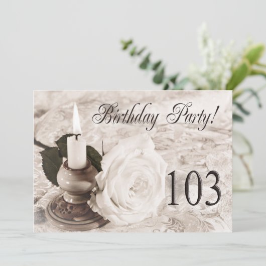 Verjaardagsfeest uitnodiging 103 jaar oud (Staand voorkant)