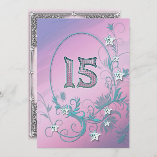 Verjaardagsfeest uitnodiging 15 jaar oud (Voorkant / Achterkant)