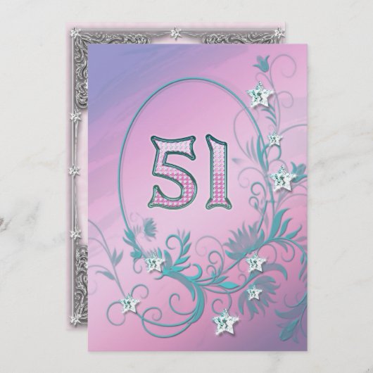 Verjaardagsfeest uitnodiging 51 jaar oud (Voorkant / Achterkant)