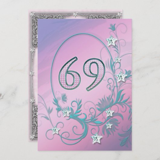 Verjaardagsfeest uitnodiging 69 jaar oud (Voorkant / Achterkant)