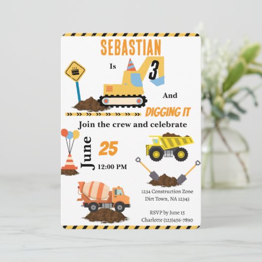 Verjaardagsfeest Uitnodiging Bouwtruck (Staand voorkant)