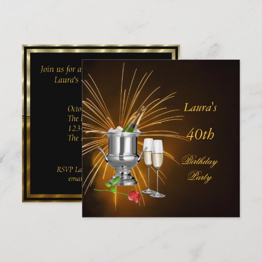 Verjaardagsfeest Uitnodiging Champagne (Voorkant / Achterkant)