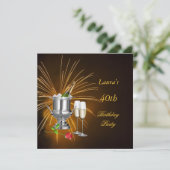 Verjaardagsfeest Uitnodiging Champagne (Staand voorkant)