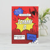 Verjaardagsfeest Uitnodiging Comic Spin Thema  (Staand voorkant)