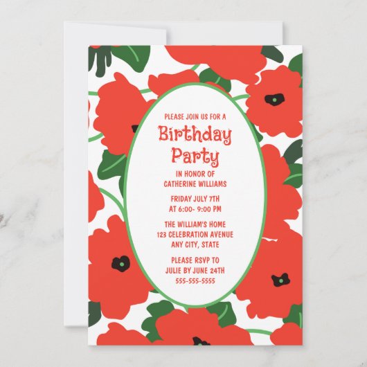 Verjaardagsfeest Uitnodiging Elke Leeftijd Rode Po (Voorkant)