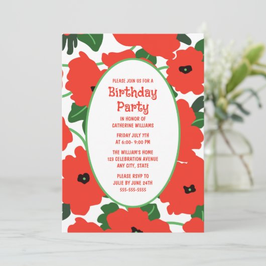 Verjaardagsfeest Uitnodiging Elke Leeftijd Rode Po (Staand voorkant)