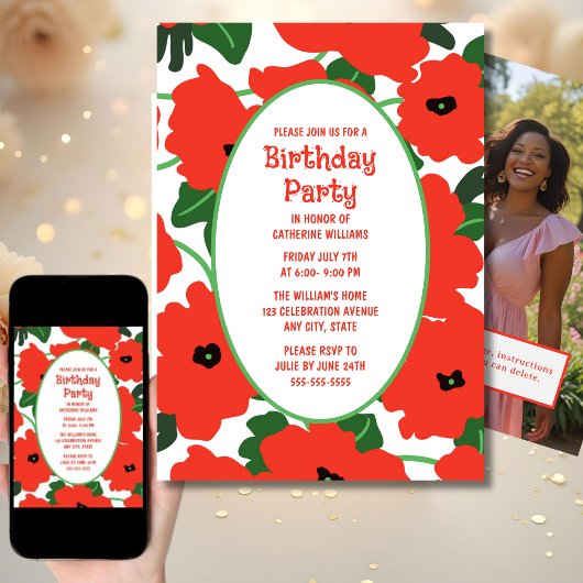 Verjaardagsfeest Uitnodiging Elke Leeftijd Rode Po