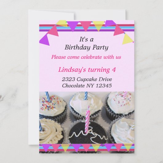 Verjaardagsfeest Uitnodiging Fancy Cupcakes (Voorkant)