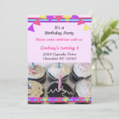 Verjaardagsfeest Uitnodiging Fancy Cupcakes (Staand voorkant)