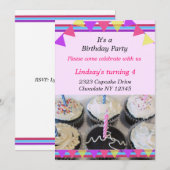 Verjaardagsfeest Uitnodiging Fancy Cupcakes (Voorkant / Achterkant)