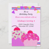 Verjaardagsfeest Uitnodiging Fancy Cupcakes (Voorkant)