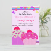 Verjaardagsfeest Uitnodiging Fancy Cupcakes (Staand voorkant)